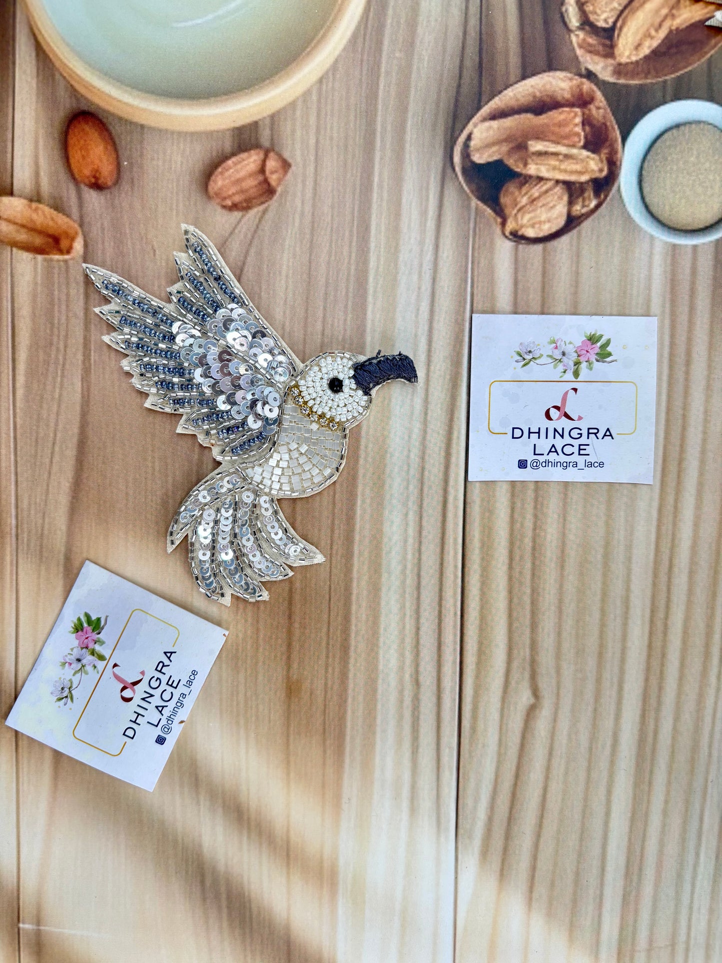 Beautiful Handwork Bird Patch Left Grey 071025