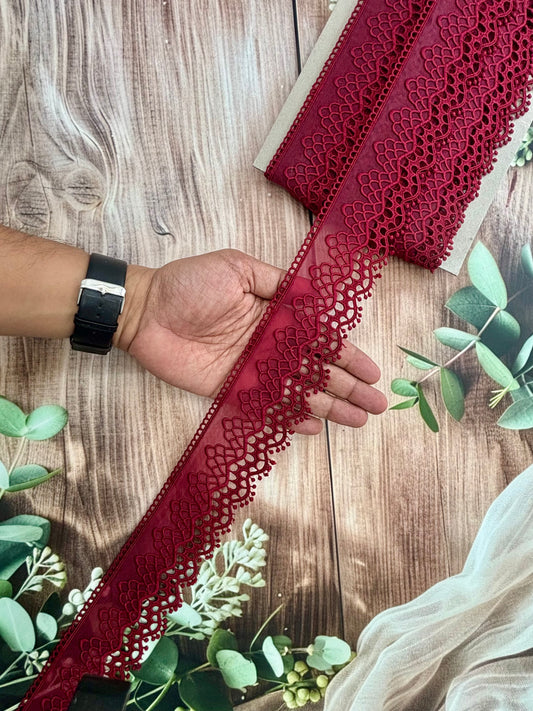 Beautiful Organza Based Scallop Lace Maroon (1 Meter) 190226/130726