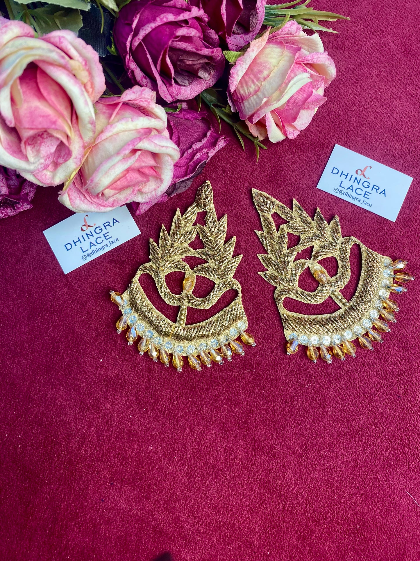 Beautiful Crystal & Sequence Work Patches Antique Gold 271225 (1 Pair)
