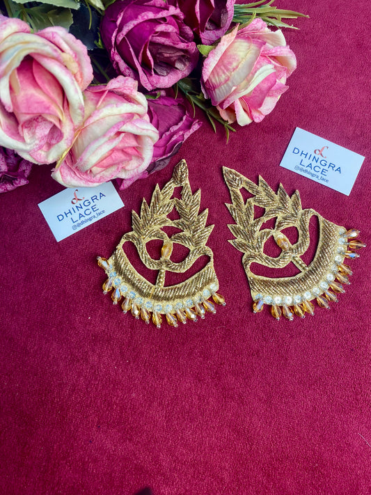 Beautiful Crystal & Sequence Work Patches Antique Gold 271225 (1 Pair)