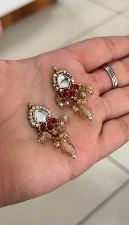 Beautiful Crystal & Stone Work Hanging Button (1 Pair) 2 Pieces 290826