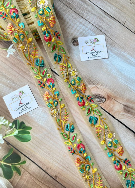Beautiful Net Based Threadwork Lace Multicolour 280825