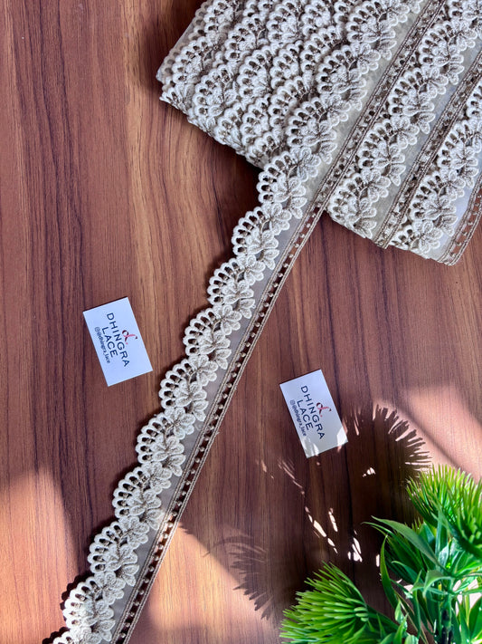 Beautiful Organza Based Guipure And Zari Work Lace Cream 051225