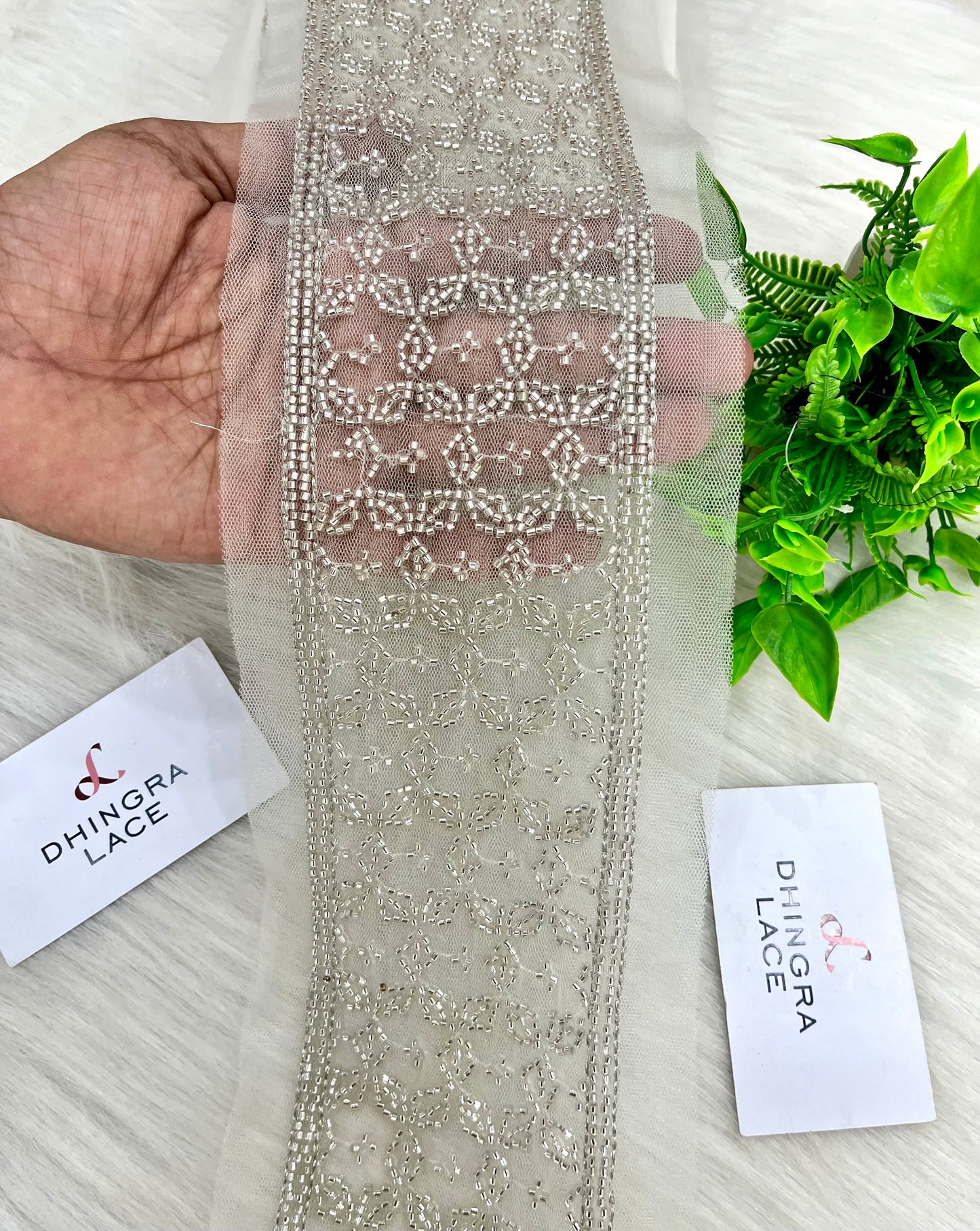 Beautiful Net Based Handwork Cutpipe And Sequence Work 3 Inches Broad Lace Silver 3 Meters 220525