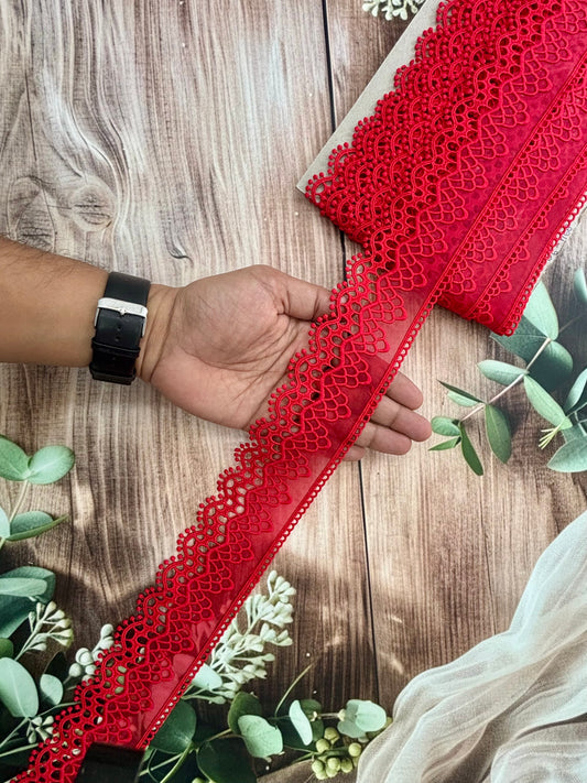 Beautiful Organza Based Scallop Lace Medium Red Colourful (1 Meter) 190226/130726