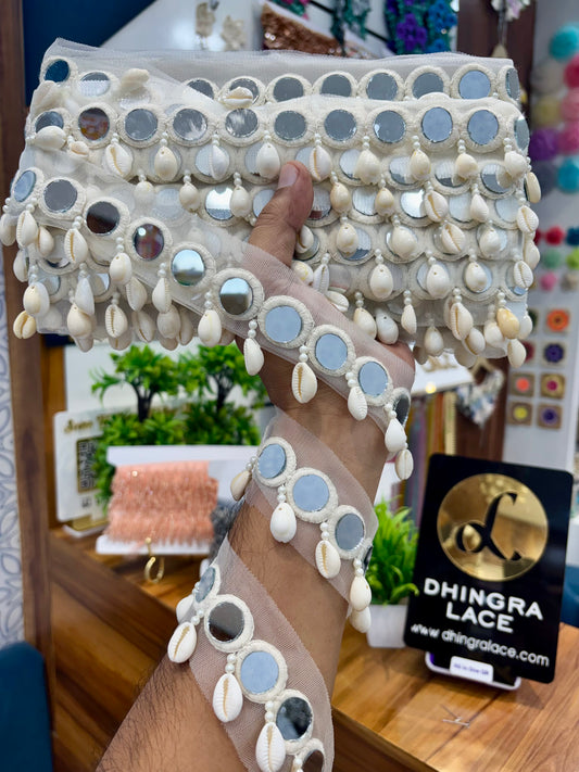 Beautiful Mirror Work Hanging Lace White 260925