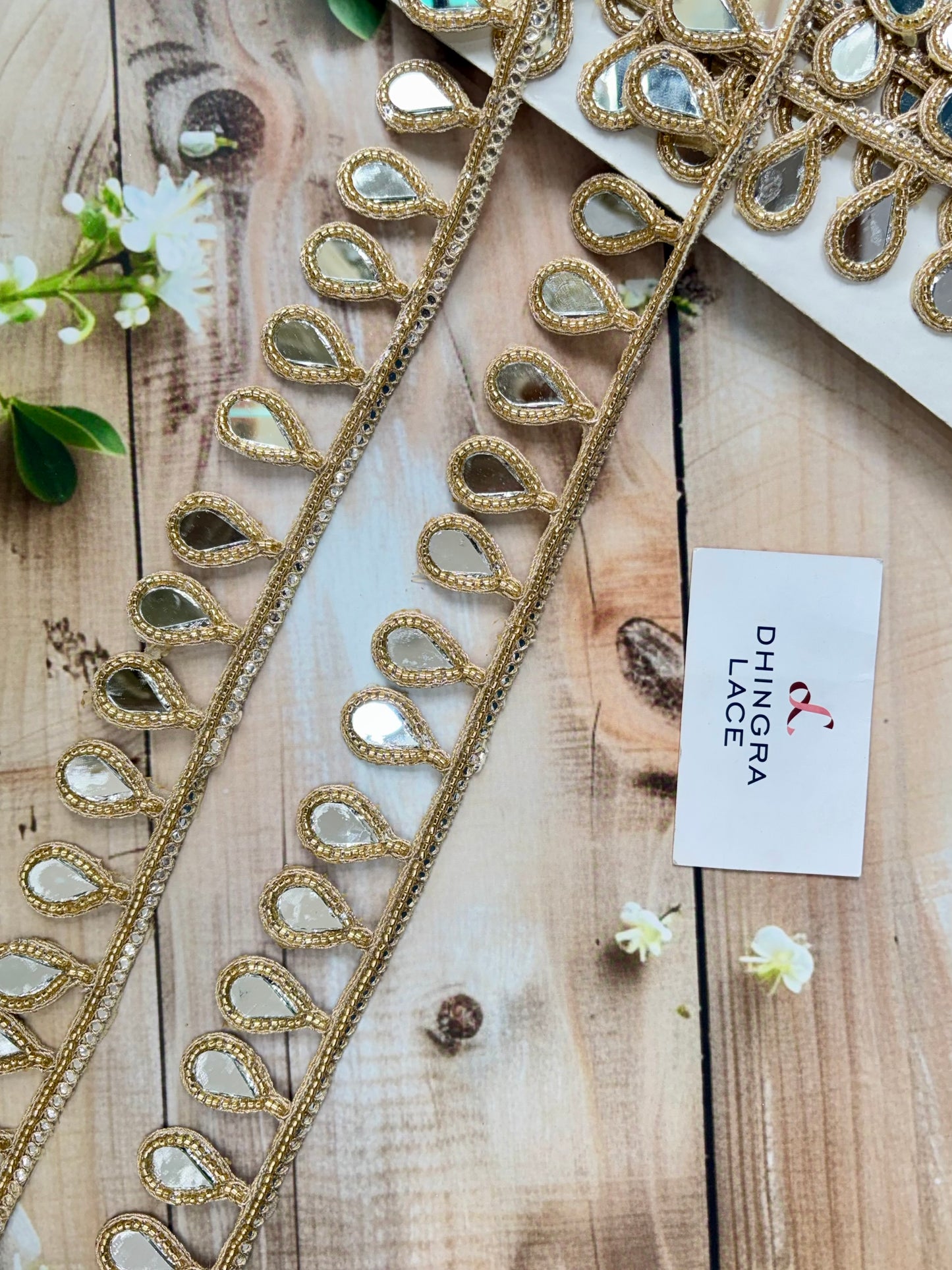 Beautiful Mirror Work Hanging Lace Gold 040825