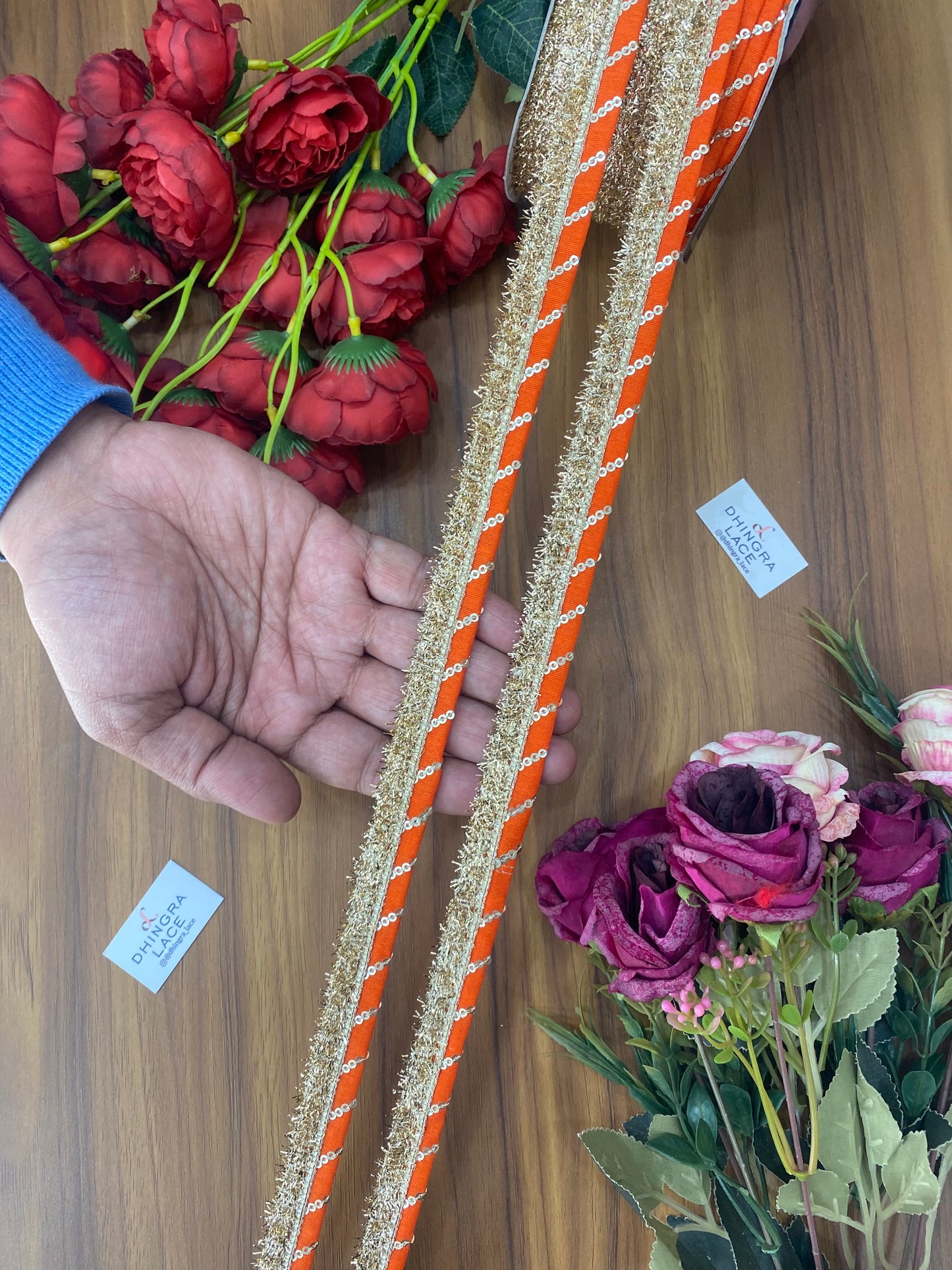 Beautiful Silk Patti Kiran Lace Orange 030226
