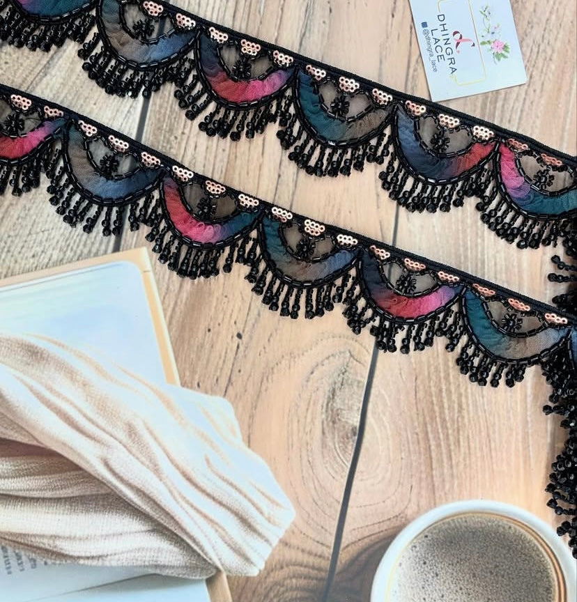 Beautiful Multicolour Black Hanging Lace (1 Meter) 220725/230726