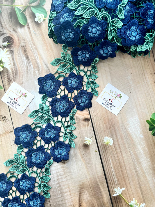 Beautiful Guipure Flower Lace Blue 050825