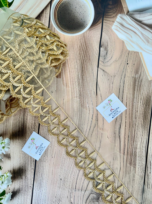 Beautiful Organza Based Threadwork Or Cutpipe Work Lace Gold  200925