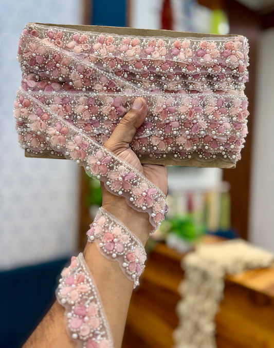 Beautiful Organza Based Pearls And Cutpipe Work Lace Multicolour 260825/251025