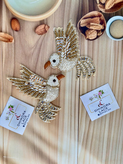 Beautiful Handwork Bird Patch Left Antique Gold 071025