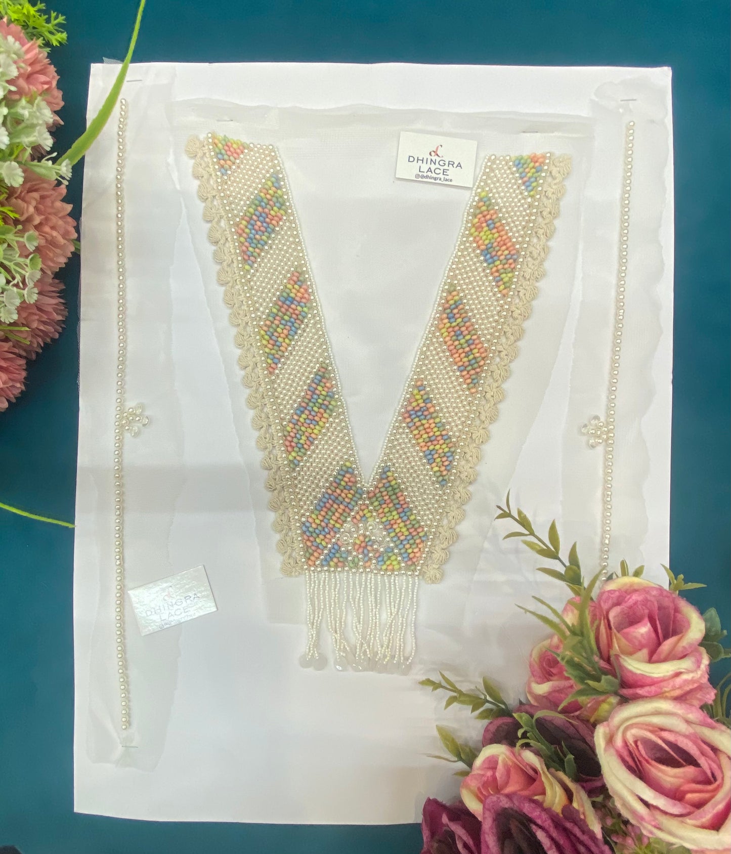 Beautiful Net Based Multicolour Beads Work Neck Patches (1 Piece) 270726