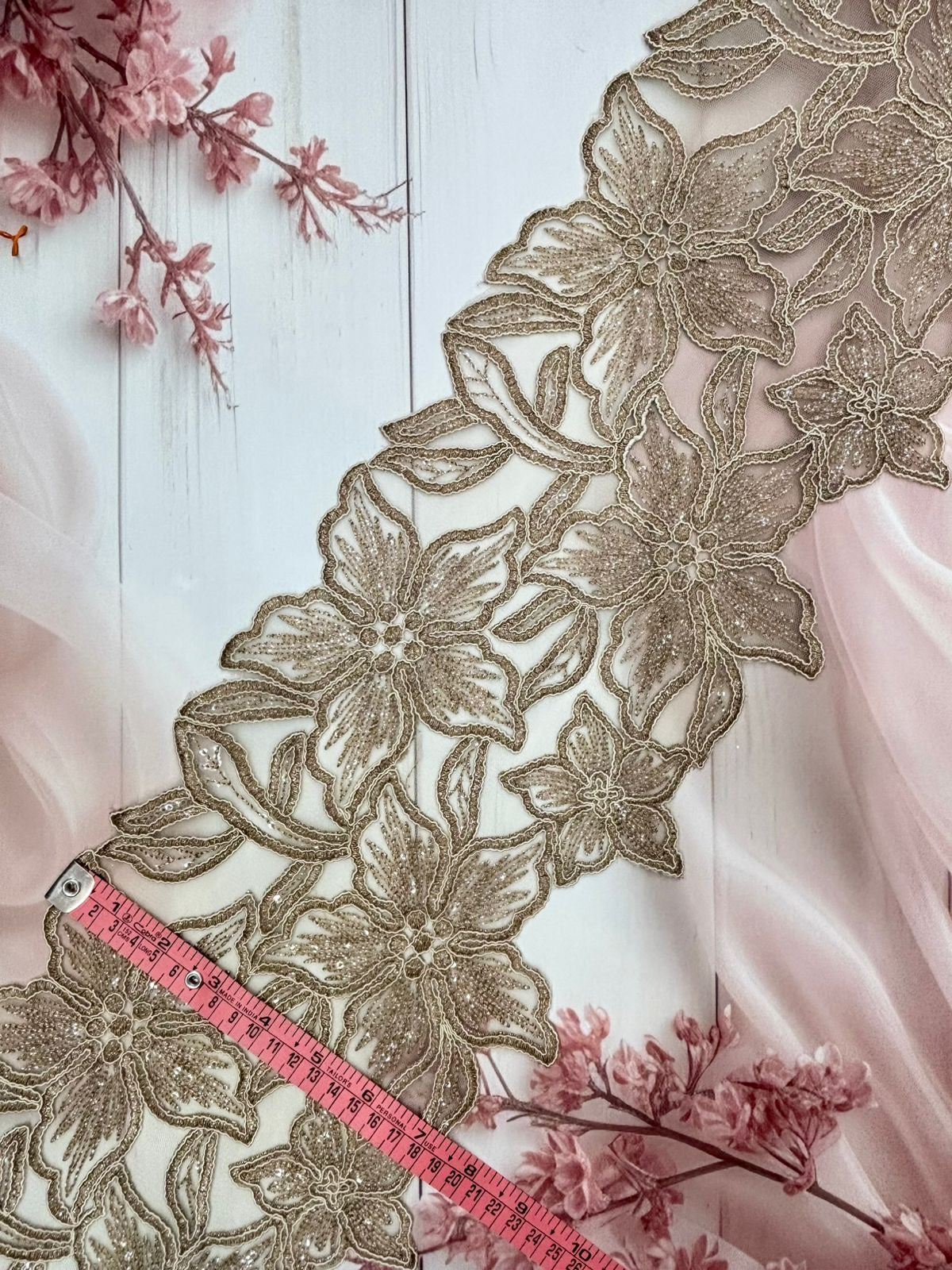 Beautiful Organza Based Zari Work Lace Antique Bronze 260725/ 280725