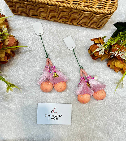 Beautiful Cotton Balls Thread , Evil Eyes And Shells Work Hanging Baby Pink And Peach 131124