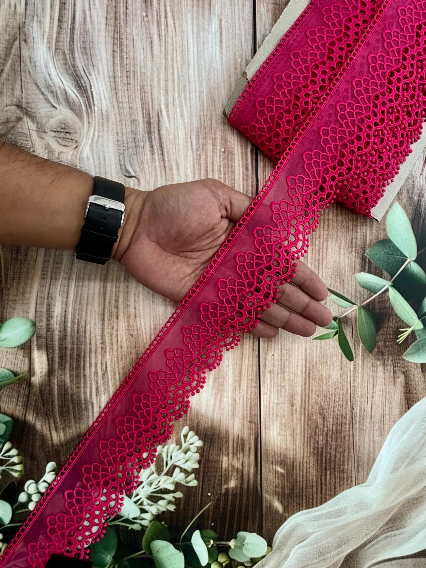 Beautiful Organza Based Scallop Lace Medium Magenta Colourful (1 Meter) 190226/130726