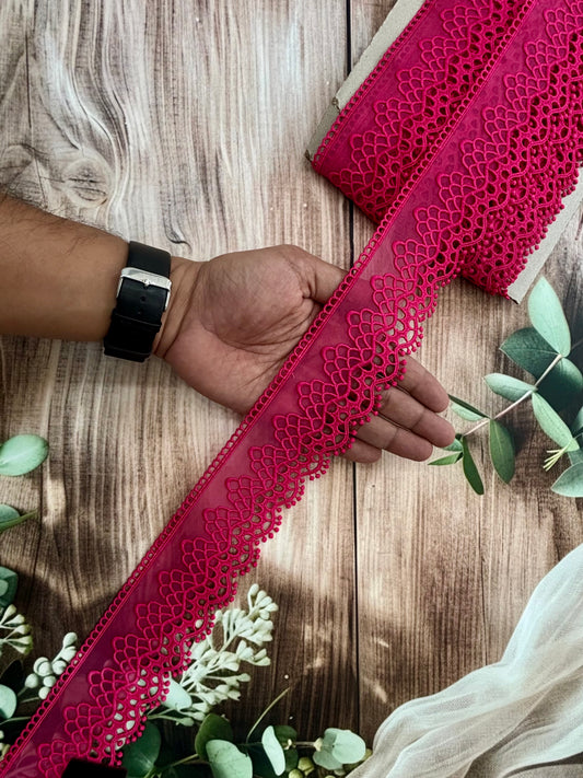 Beautiful Organza Based Scallop Lace Medium Magenta Colourful (1 Meter) 190226/130726