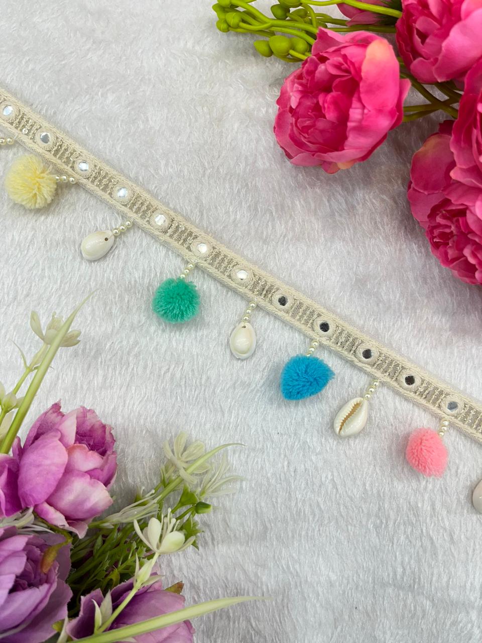 Beautiful Multicolour PomPom & Shells Work lace 100824