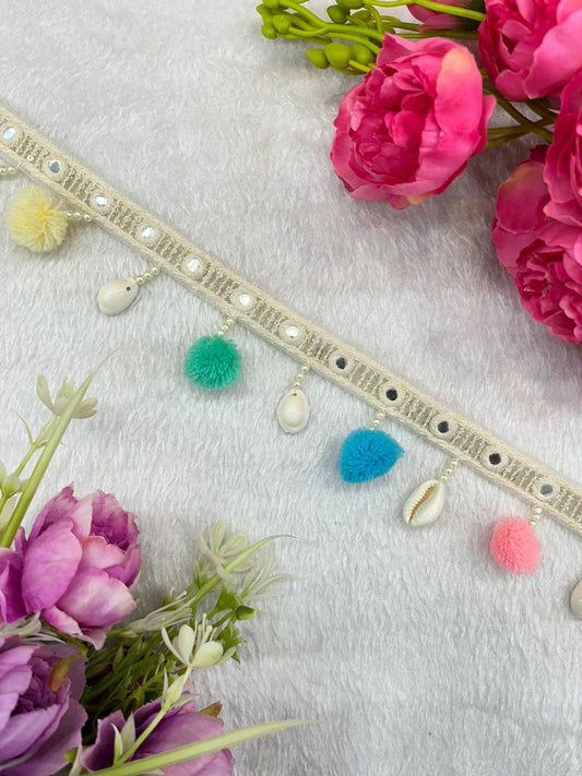 Beautiful Multicolour PomPom & Shells Work lace 100824