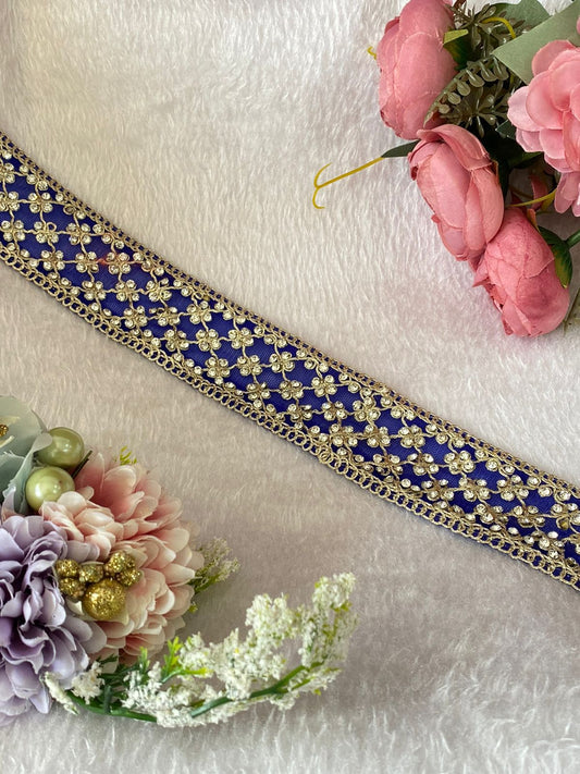 Beautiful Handwork Zarkan Work 1.5 Inches Broad Lace Blue 130824