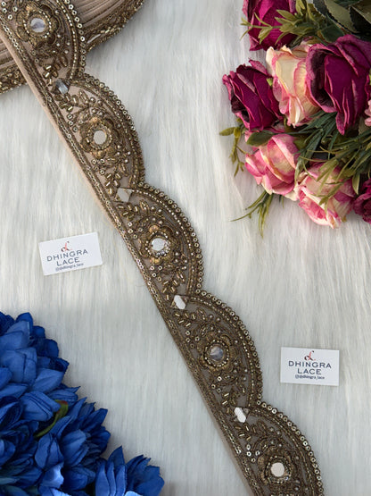 Net Based Handwork Or Mirror Work Borders Gold/Antique (9 Meters) 231026