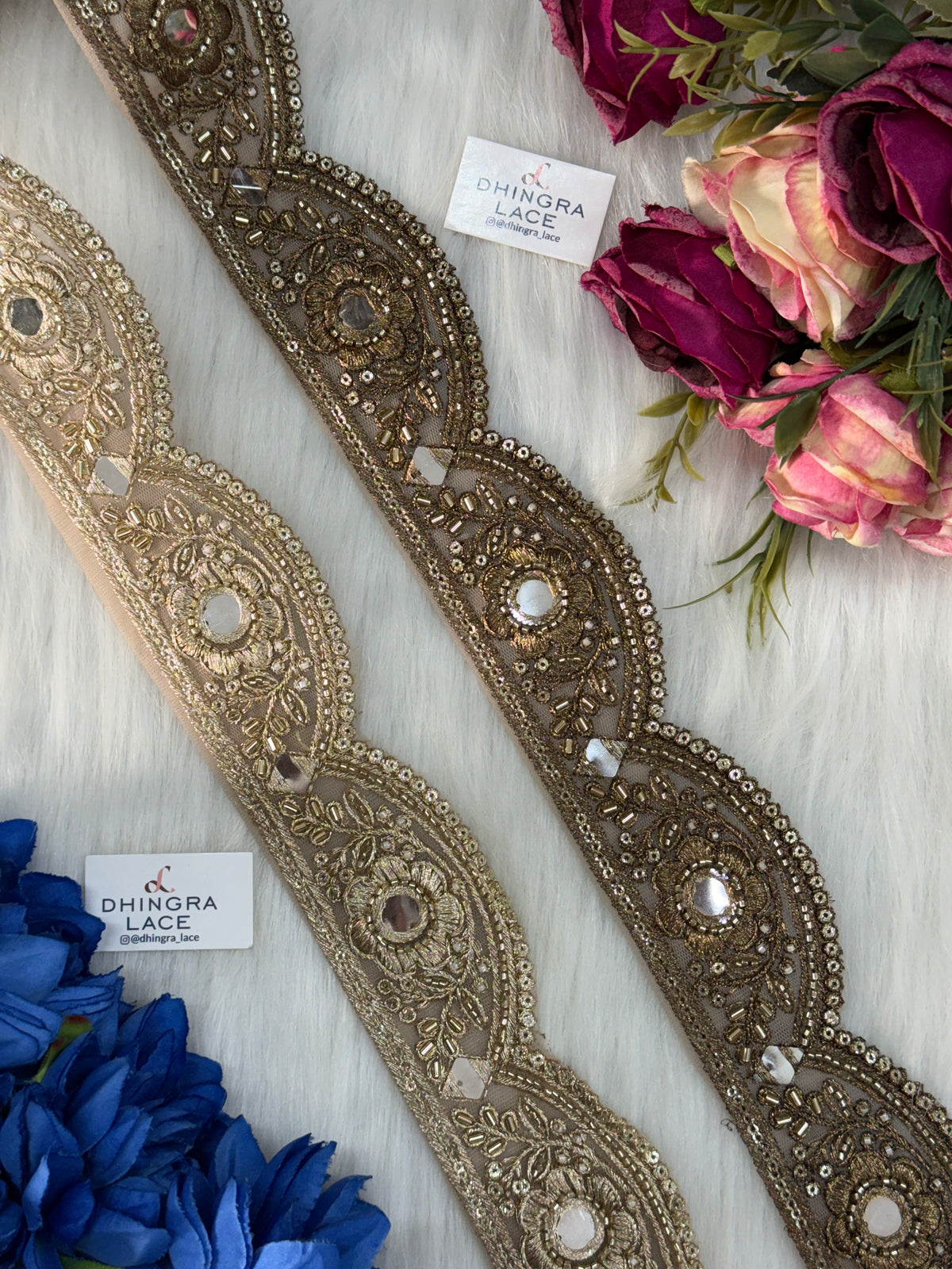 Net Based Handwork Or Mirror Work Borders Gold/Antique (9 Meters) 231026