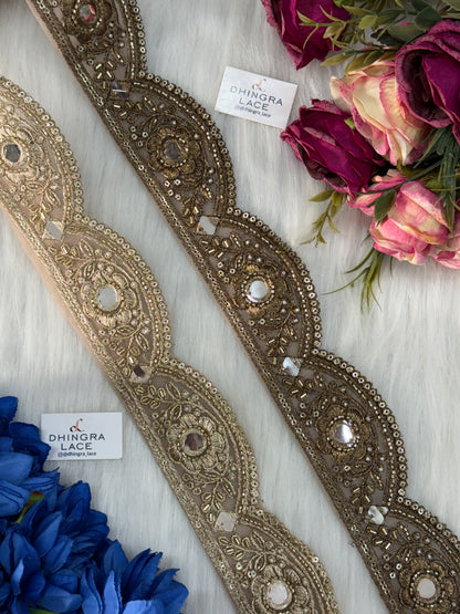 Net Based Handwork Or Mirror Work Borders Gold/Antique (9 Meters) 231026