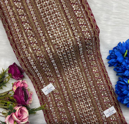 Net Based Coloured Handwork Border 10 Inches Broad (2.8 Meters) 261026