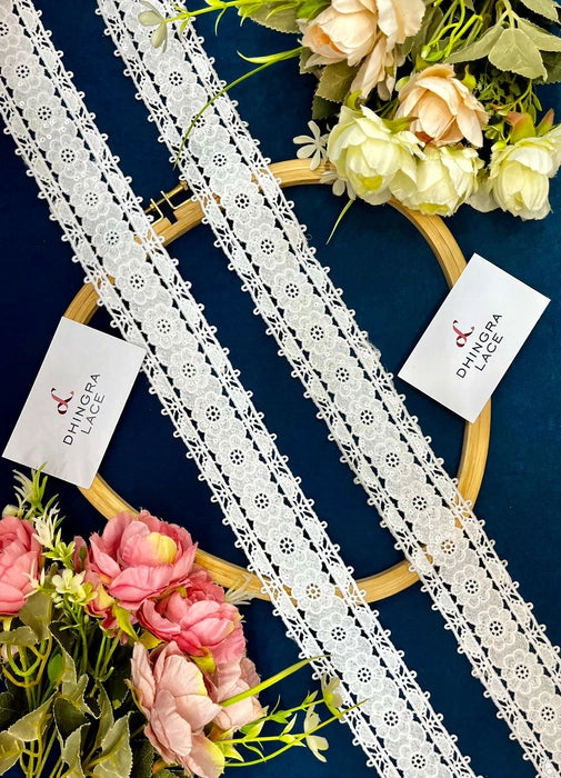 Beautiful White Straight Guipure With Transparent Sequins 2 Inches 180724