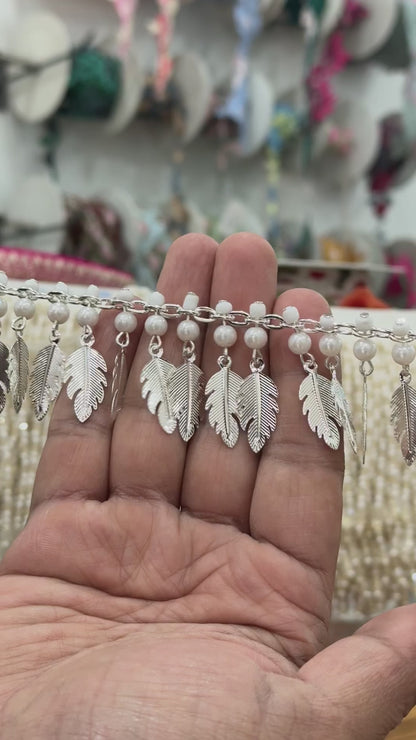 Beautiful Hanging Metal Leaf Lace With Pearls Lace Silver 230126
